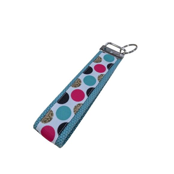 Polka Dot Keychain Wristlet Handmade Fabric‎ Key FOB Teal Black Pink Gold Dots - Picture 4 of 7